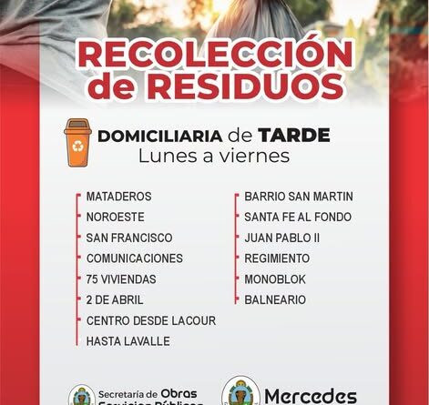 Conocé los horarios de recolección de residuos domiciliarios